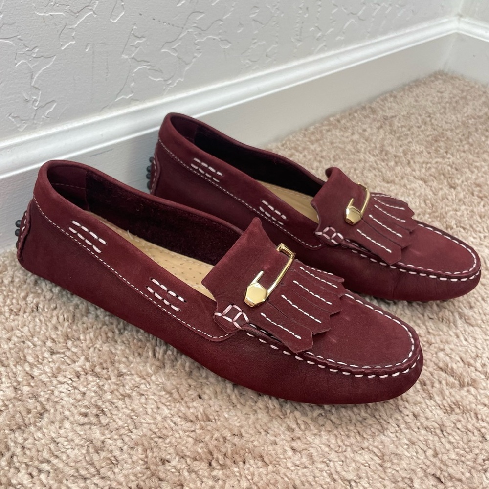 Mercanti Fiorentini Burgundy Suede Driving Loafers Womens Moccasins Shoes Size 6